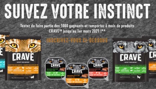 Concours France – 1000 lots composés de 6 mois de nourriture « Crave »