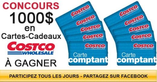 Concours 1000$ en Cartes-Cadeaux Costco à Gagner