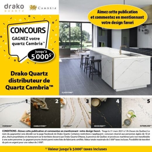 GAGNEZ 5000$ DE QUARTZ CAMBRIA!