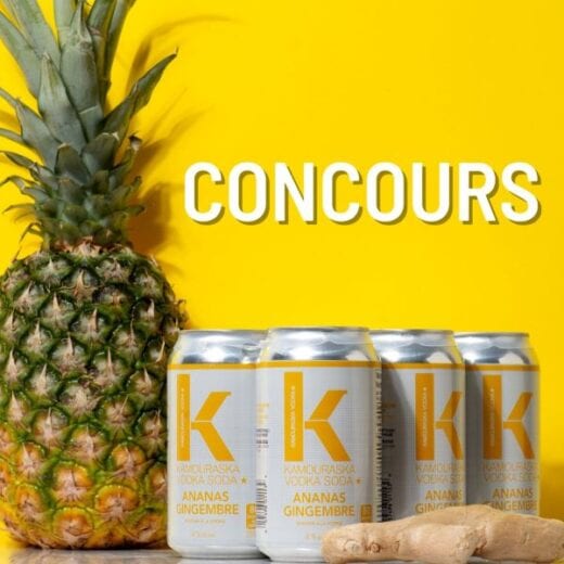 GAGNEZ UN PAQUET DE 6 CANETTES DU NOUVEAU KAMOURASKA VODKA SODA ANANAS GINGEMBRE!