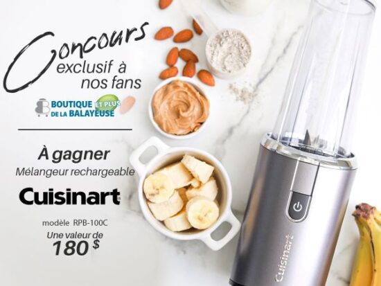 UN MÉLANGEUR RECHARGEABLE DE LA MARQUE CUISINART D’UNE VALEUR DE 180$